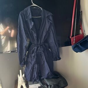Theory Cotton Navy Trench Coat with Belt